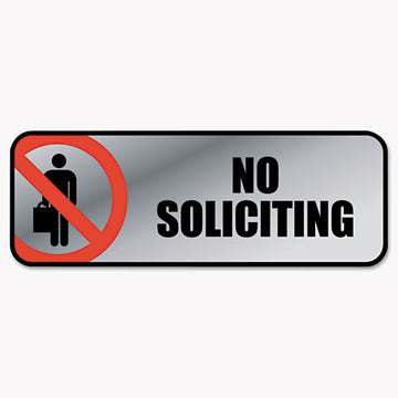 COSCO Brushed Metal Office Sign, No Soliciting, 9 X 3, Silver-red freeshipping - TVN Wholesale